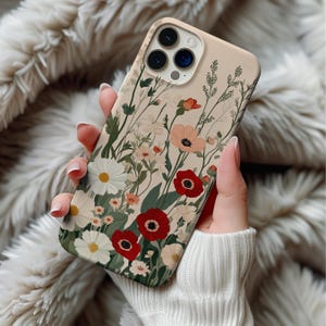 Wildflower Floral Phone Case, Vintage Botanical iPhone Cover 12 13 14 15 16 Cottagecore Aesthetic Flower Case