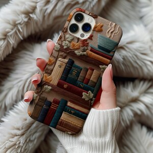 Fall bookshelf case, bookshelf phone case, bookish phone case, book phone case, book worm gift, boho phone case, fall phone case