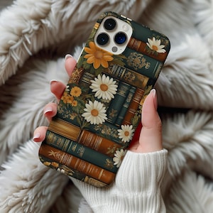 Floral Book Phone Case, Bookish Aesthetic iPhone Cover, Cute Reader Gift for Book Lovers, Vintage Flower Phone Case