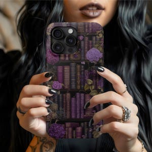 Dark gothic bookshelf phone case, gothic bookshelf bookish phone case books phone case goth phone case book phone case