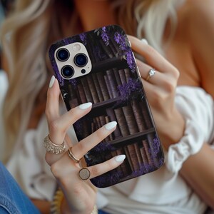 Dark floral bookshelf phone case, purple phone case dark academia case bookshelf case book phone case books phone case goth phone case