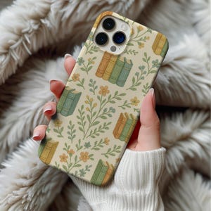 Vintage Floral Bookshelf Phone Case, Book Aesthetic iPhone Cover, Bookish Gift for Readers, iPhone 16 15 14 13 Pro Max Case