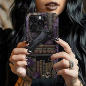 Dark gothic bookshelf phone case, goth phone case book phone case books phone case gothic bookshelf bookish phone case