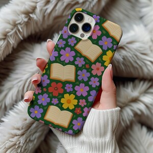 Vintage Floral Bookshelf Phone Case, Book Aesthetic iPhone Cover, Bookish Gift for Readers, iPhone 16 15 14 13 Pro Max Case