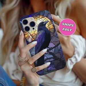 Raven phone case, stained glass case, spooky phone case, crow phone case, dark academia case, goth phone case