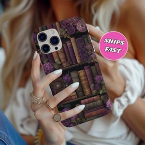 Dark gothic bookshelf phone case, books phone case gothic bookshelf bookish phone case goth phone case book phone case