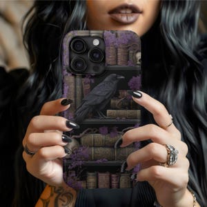 Dark gothic bookshelf phone case, goth phone case books phone case bookish phone case gothic bookshelf book phone case