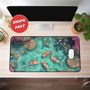 Koi fish desk mat, koi fish mouse pad, koi fish mousepad, kawaii desk mat, large mouse pad, anime desk mat, cute desk mat