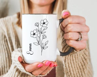 Custom Floral Mug With Name, Customizable Mug Gift, Personalized Floral Coffee Mug, Custom Gift Mug, Birth Flower Mug