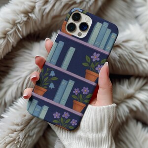 Vintage Floral Bookshelf Phone Case, Book Aesthetic iPhone Cover, Bookish Gift for Readers, iPhone 16 15 14 13 Pro Max Case