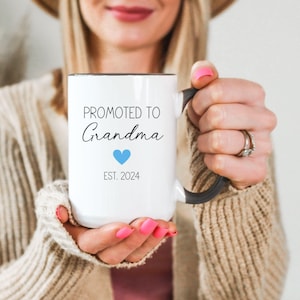 New Grandma Coffee Mug with Custom Name, First Mothers Day Gift Idea for Nana, Mimi, or Gigi with Baby Announcement