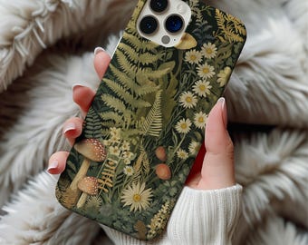 Botanical Wildflower Phone Case, Plant Lover Gift Fern iPhone Cover 13 14 15 16 Nature Aesthetic Floral Case