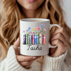 Personalized Floral Books Mug, Favorite Bookshelf Coffee Mug, Custom Tittle & Name Librarian Bookworm Gift for Reader, Gift for Book Lovers