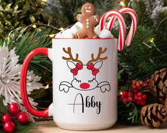 Gepersonaliseerde rendiermok, kerstnaam rendier, aangepaste naam koffiemok, cadeau geheime kerstman, schattig rendierkerst, cadeau rendierliefhebber