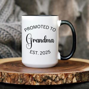 Pregnancy Announcement to Grandparents Mug Set, Promoted to Grandma Mug, Promoted to Grandpa Gift, Pregnancy Reveal to Grandparents Est 2025