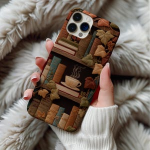 Fall bookshelf case, bookshelf phone case, bookish phone case, book phone case, book worm gift, boho phone case, fall phone case