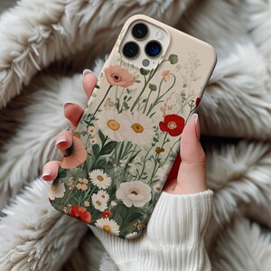 Wildflower Floral Phone Case, Vintage Botanical iPhone Cover 12 13 14 15 16 Cottagecore Aesthetic Flower Case
