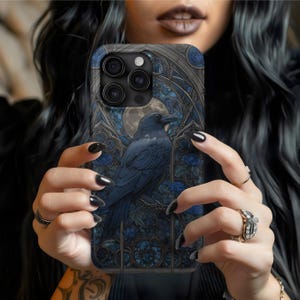 Raven phone case, faux stained glass, crow phone case, goth phone case, dark academia case, halloween phone case