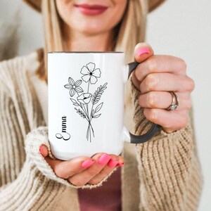 Custom Floral Mug With Name, Customizable Mug Gift, Personalized Floral Coffee Mug, Custom Gift Mug, Birth Flower Mug