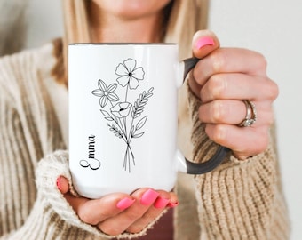 Custom Floral Mug With Name, Customizable Mug Gift, Personalized Floral Coffee Mug, Custom Gift Mug, Birth Flower Mug