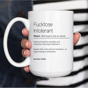 Fucktose Intolerant Definition Mug, Sarcastic Gift, Mug with Swear Word, Profanity Quote Tea Cup, Rude Humour Drinkware
