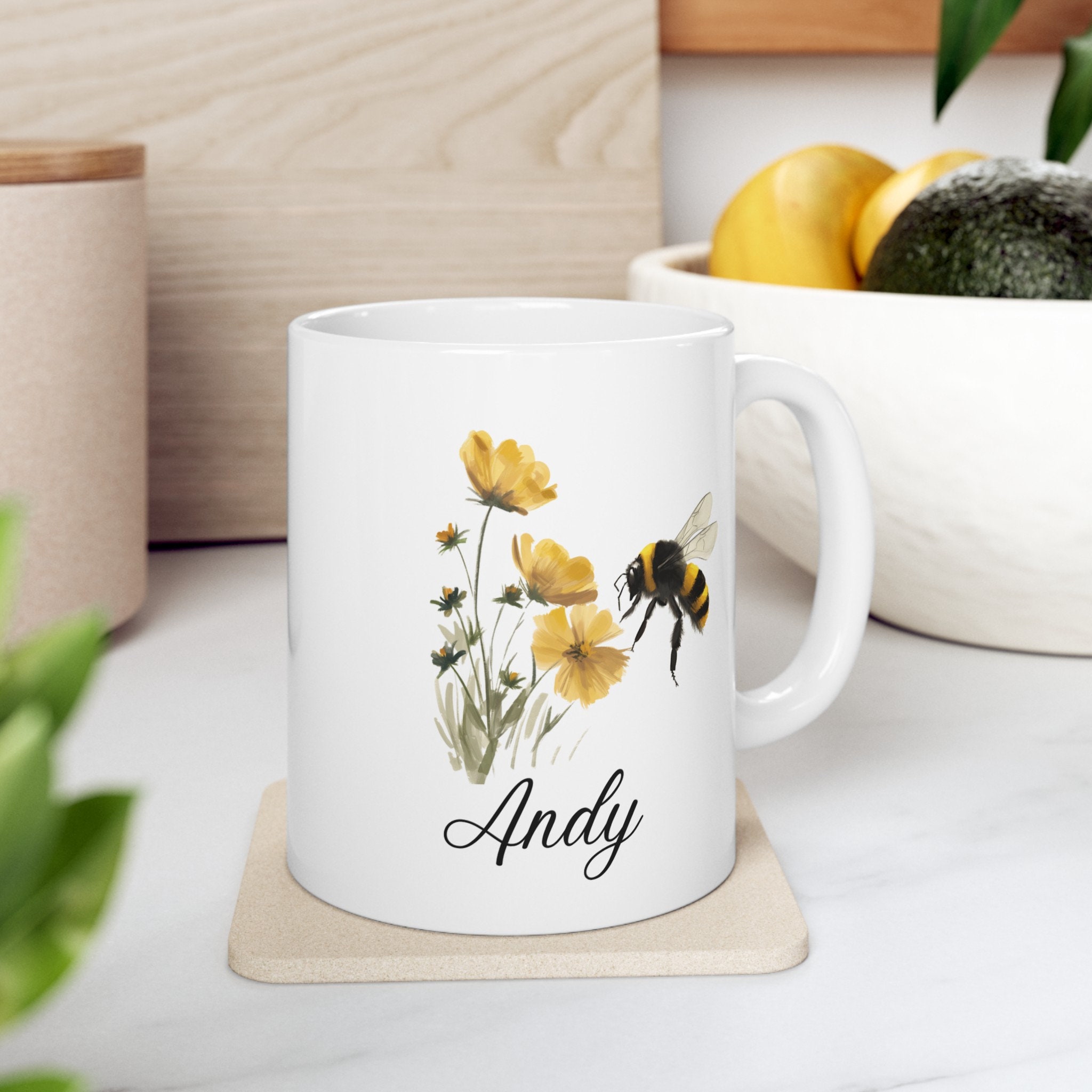 Tazza personalizzabile con api e corona, tema insetti e animali, disponibile in vari colori, con qualsiasi nome/messaggio sulla tua tazza unica, calabrone giallo