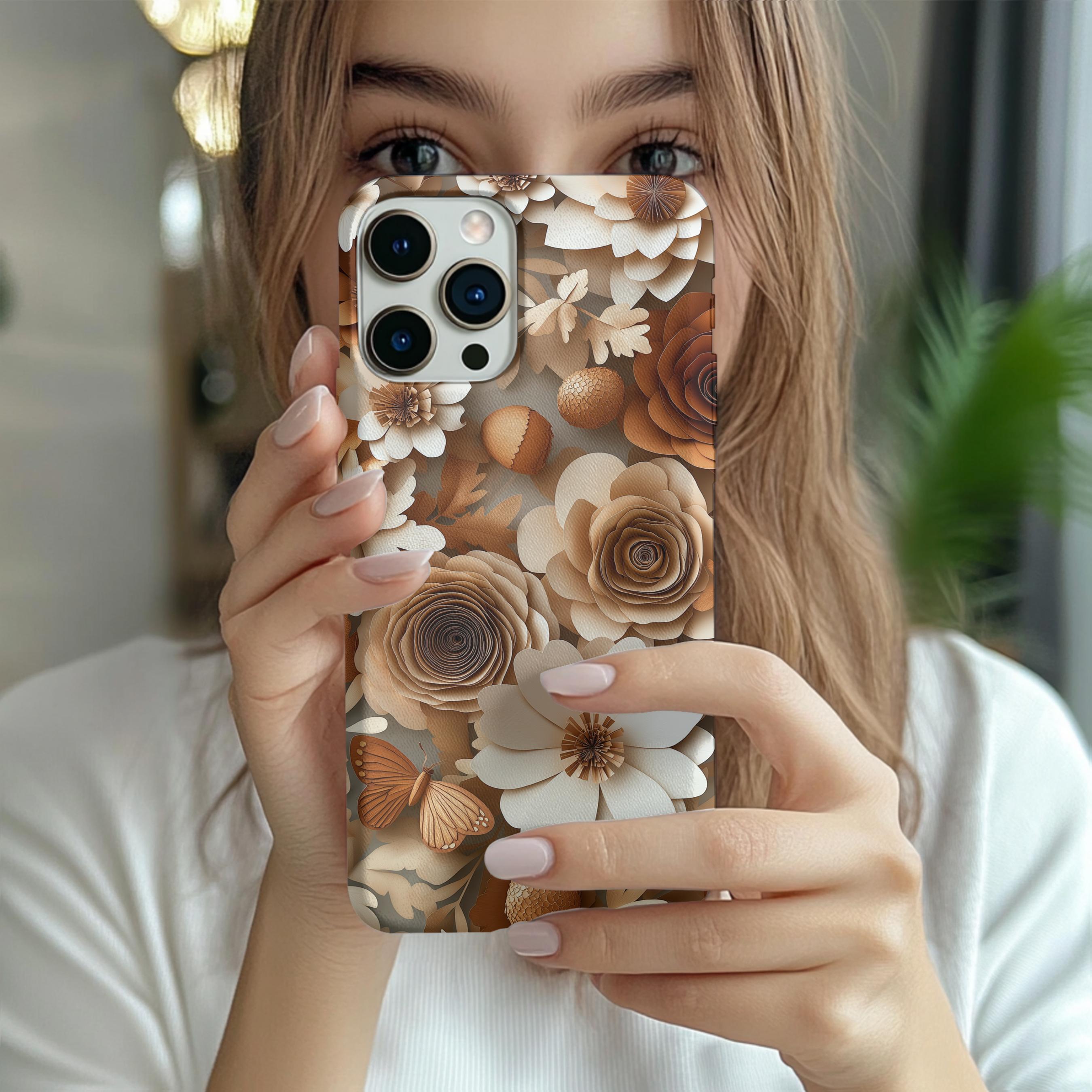Orange Floral Phone Case, Fall Aesthetic Flower iPhone Cover 12 13 14 15 16, Autumn Botanical Nature-Inspired Case