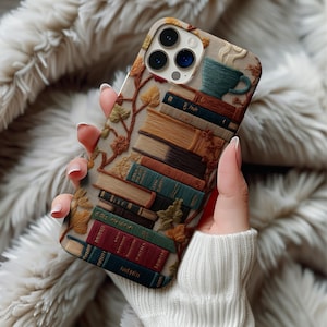 Fall bookshelf case, bookshelf phone case, bookish phone case, book phone case, book worm gift, boho phone case, fall phone case