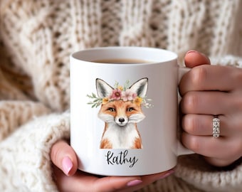 Adorable Watercolor Fox, Cute Fox Ceramic Coffee Mug, Whimsical Animal Art Tea Cup, Perfect Gift for Fox Lovers and Nature Enthusiasts