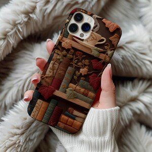 Fall bookshelf case, bookshelf phone case, bookish phone case, book phone case, book worm gift, boho phone case, fall phone case