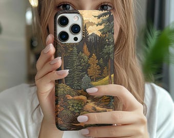 Rustic Forest Phone Case, Trees & Mountains iPhone Cover 12 13 14 15 16, Nature Lover Gift, Outdoor Scenic Case