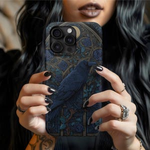 Raven phone case, faux stained glass, crow phone case, goth phone case, dark academia case, halloween phone case