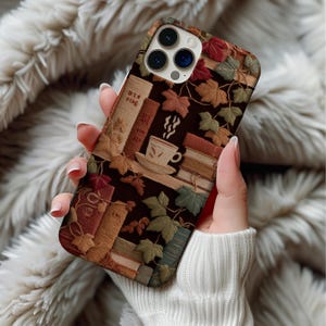 Fall bookshelf case, bookshelf phone case, bookish phone case, book phone case, book worm gift, boho phone case, fall phone case