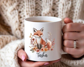 Adorable zorro de acuarela, linda taza de café de cerámica con zorro, taza de té con arte animal caprichoso, regalo perfecto para amantes de los zorros y entusiastas de la naturaleza