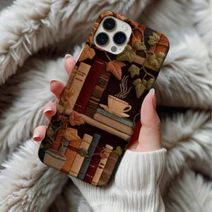 Fall bookshelf case, bookshelf phone case, bookish phone case, book phone case, book worm gift, boho phone case, fall phone case