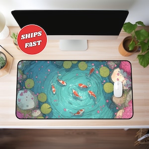 Koi fish desk mat, koi fish mouse pad, koi fish mousepad, kawaii desk mat, large mouse pad, anime desk mat, cute desk mat