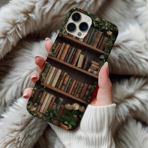 Capa de celular com estampa de livros florais, capa de celular com estética de livros vintage para iPhone 16, 15, 14, 13, 12 e 11, capa de celular com estilo de livro, capa de celular com estampa de flores