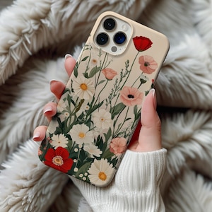 Wildflower Floral Phone Case, Vintage Botanical iPhone Cover 12 13 14 15 16 Cottagecore Aesthetic Flower Case