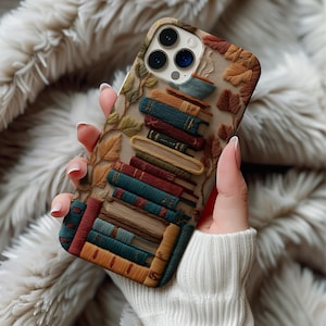 Fall bookshelf case, bookshelf phone case, bookish phone case, book phone case, book worm gift, boho phone case, fall phone case