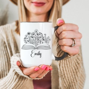 Personalized Floral Books Mug, Favorite Bookshelf Coffee Mug, Custom Name Librarian Bookworm Gift for Reader, Gift for Book Lovers
