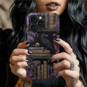 Dark gothic bookshelf phone case, books phone case goth phone case gothic bookshelf bookish phone case book phone case