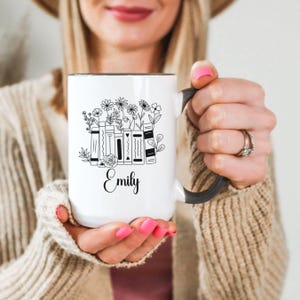 Personalized Floral Books Mug, Favorite Bookshelf Coffee Mug, Custom Name Librarian Bookworm Gift for Reader, Gift for Book Lovers