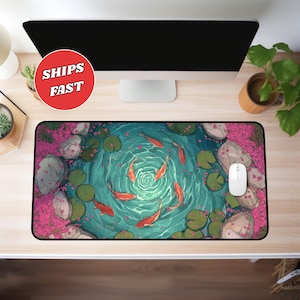 Koi fish desk mat, koi fish mouse pad, koi fish mousepad, kawaii desk mat, large mouse pad, anime desk mat, cute desk mat