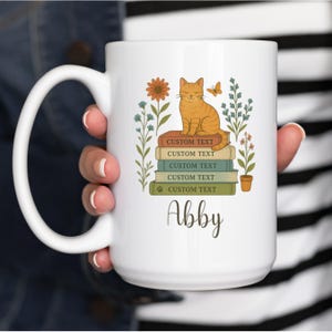 Personalized Floral Books Mug, Book lover coffee mug, Favorite Bookshelf Coffee Mug, Librarian Mug, Bookworm Gift for Reader, Custom titles