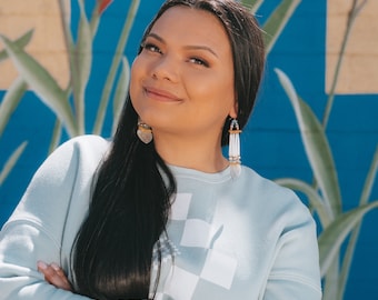 Handmade Lakota Dentalium Shell Earrings with Silver Heart
