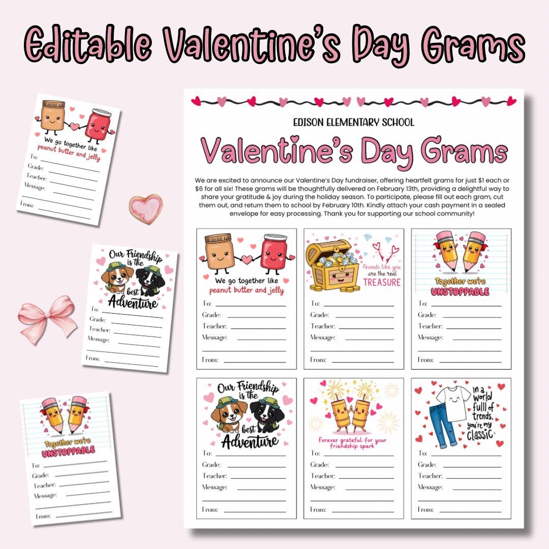 Valentine’s Day Pink Grams School Fundraiser | Cute Funny Phrases ...