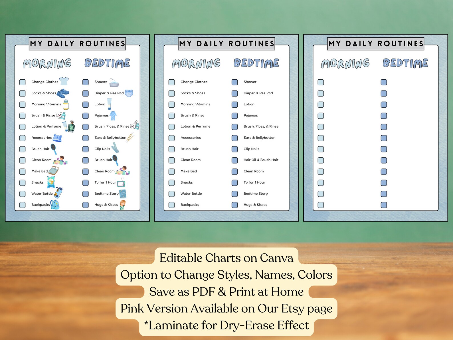 Boys Daily Routine Charts for Kids | Editable Customizable Canva | Pink ...