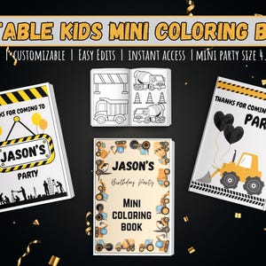 Construction Zone Party Mini Kids Coloring Book | Party Decor Pages | Kids Fun Party Printable | Digital Download Instant PDF | Editable