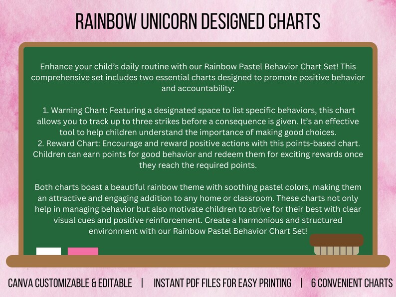 Warning Incentive Chart Behavior Chart | Unicorn Colorful Girly Rainbow Charts | Reward Chart ...