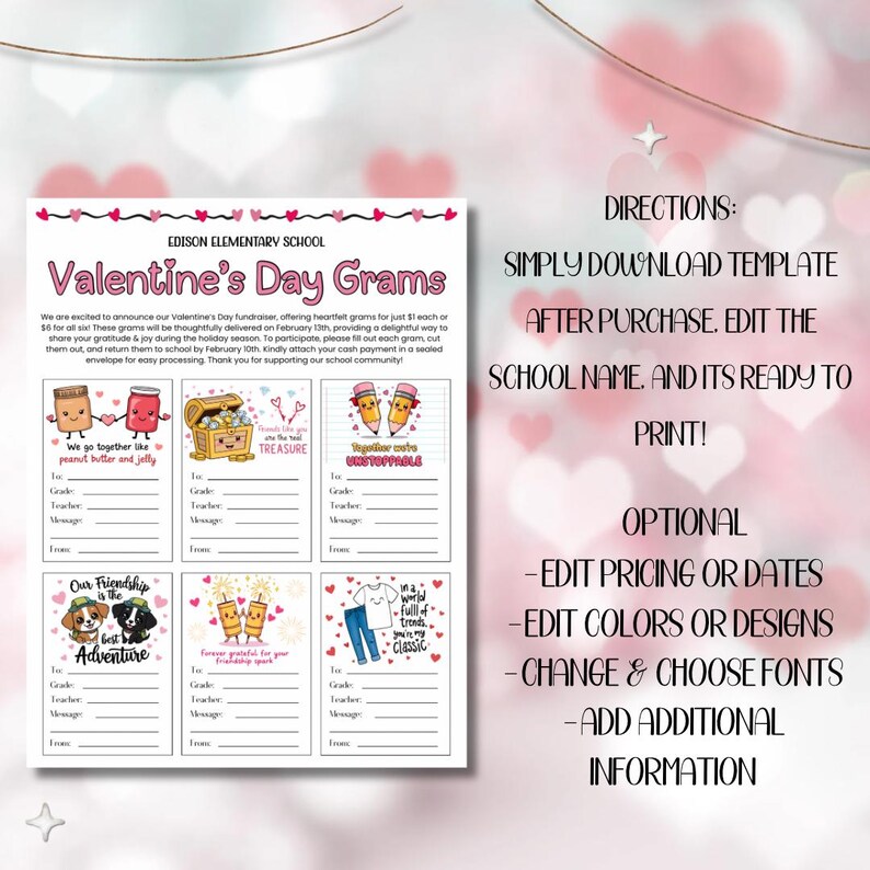 Valentine’s Day Pink Grams School Fundraiser | Cute Funny Phrases ...